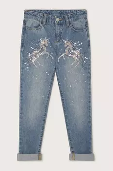 Джинсы из 100% хлопка с отделкой в виде единорога Monsoon, синий