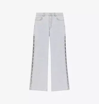 Джинсы из эластичного денима с вырезами и отделкой из кристаллов, широкие, средней посадки Maje, синий