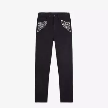 Джинсы из эластичного денима с высокой посадкой и кристаллами The Kooples, черный