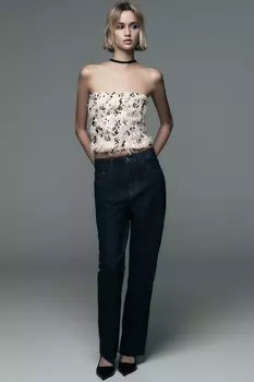 Джинсы из денима прямого кроя с высокой талией z1975 ZARA, синий