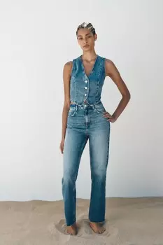 Джинсы из денима прямого кроя с высокой талией z1975 ZARA, средне-синий