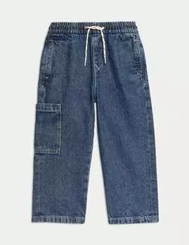 Джинсы из денима с эластичной талией и боковыми карманами Marks & Spencer, темный деним