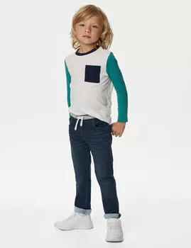 Джинсы из денима с обычной комфортной талией (2–8 лет) Marks & Spencer, темный деним