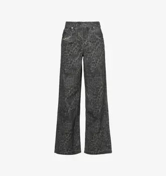 Джинсы из денима с широкими штанинами и средней посадкой и леопардовым принтом Colussus с эффектом потертости Jaded London, серый