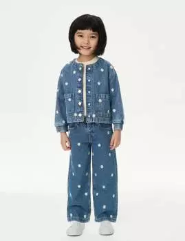 Джинсы из денима с вышивкой Ромашка Marks & Spencer, цвет Denim
