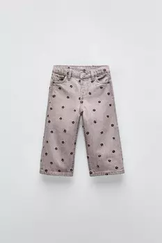 Джинсы из денима с вышивкой ZARA, серый