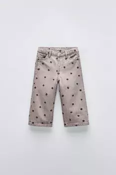 Джинсы из денима с вышивкой ZARA, серый