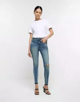 Джинсы из темного денима с подтяжками на животе River Island