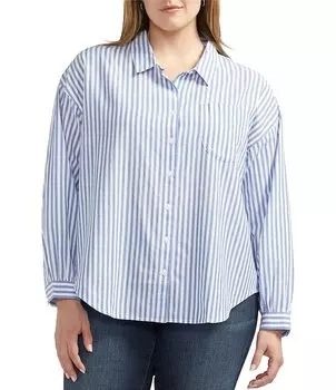 Джинсы Jag больших размеров, свободная рубашка на пуговицах с длинными рукавами в полоску Jag Jeans, синий