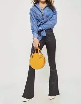 Джинсы Jamie Flare Moto Sateen с высокой талией и эластичным кроем черного цвета Topshop