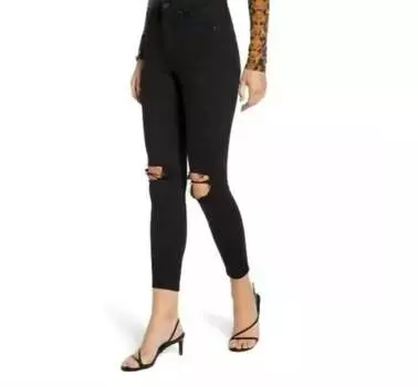 Джинсы Jamie Stretch Denim Skinny Ripped с высокой посадкой черного цвета Topshop