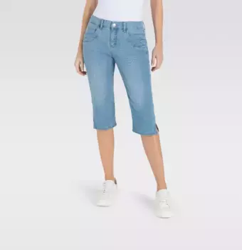 Джинсы-капри MAC "Capri", декоративные складки по подолу, цвет Lt. Blue Sky Wash