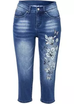 Джинсы-капри с принтом бабочки Bodyflirt Boutique, синий