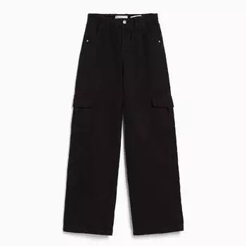 Джинсы Карго Bershka Straight Fit Twill, черный