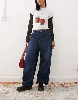 Джинсы-карго COLLUSION X004 с завышенной талией в цвете «вымытый синий» - MBLUE