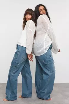 Джинсы карго прямого покроя средней потертости Simply Be, синий