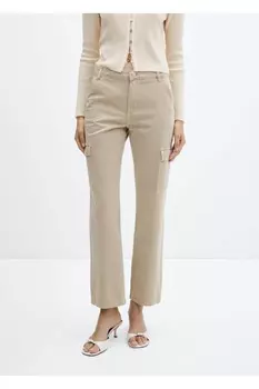 Джинсы-карго с карманами Mango, бежевый