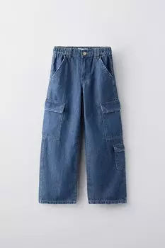 Джинсы карго с многокарманными комбинациями ZARA, синий