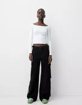 Джинсы карго с множеством карманов Bershka, черный