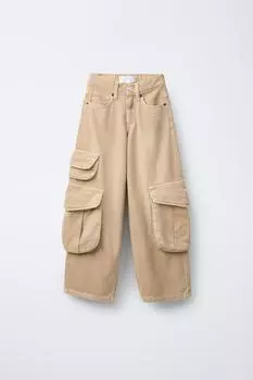 Джинсы-карго с несколькими карманами ZARA, оранжевый