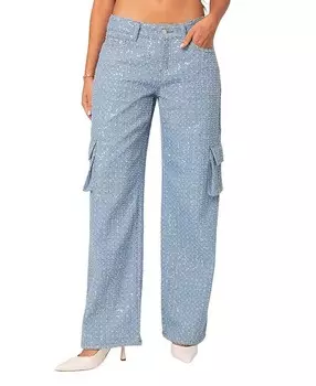 Джинсы карго с низкой посадкой и пайетками Edikted Icing, синий