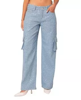Джинсы-карго с низкой талией Icing Sequin светло-голубого цвета Edikted, синий