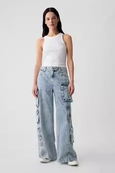 Джинсы карго средней посадки с мешковатыми вставками Gap, синий