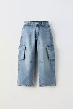 Джинсы карго ZARA, средне-синий