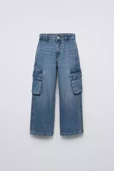 Джинсы карго ZARA, средне-синий