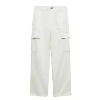 Джинсы-карго женские с высокой посадкой Zara Straight TRF, белый