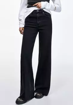 Джинсы-клеш Mid-Rise Wide-Leg Comfort PULL&BEAR, черный
