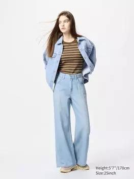 Джинсы-Клеш с драпировкой Uniqlo, цвет 63 синий