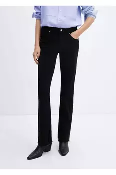 Джинсы-клеш со средней талией и перфорацией Mango, черный