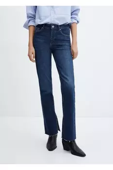 Джинсы-клеш со средней талией и перфорацией Mango, синий