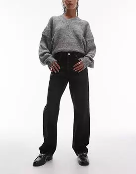 Джинсы Kort прямого кроя с высокой посадкой черного цвета Topshop