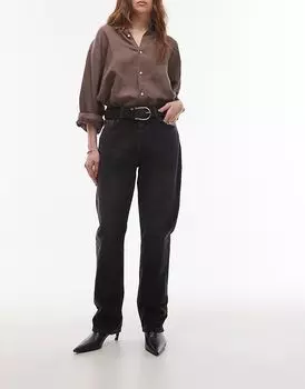 Джинсы Kort прямого кроя с высокой посадкой черного цвета Topshop