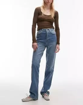 Джинсы Kort с высокой посадкой, средне-синего цвета Topshop