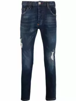 Джинсы кроя слим с эффектом потертости Philipp Plein, синий