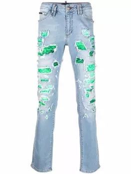 Джинсы кроя слим с узором Baroque Philipp Plein, синий