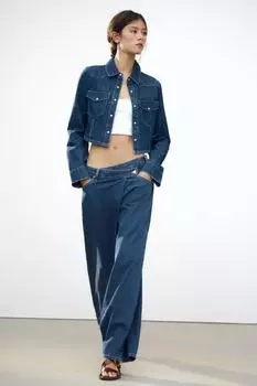 Джинсы-кроссовки оверсайз с высокой талией ZARA, темно-синий