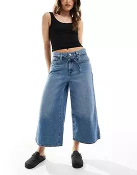 Джинсы-кюлоты размера XL с завязкой на талии, средне-синего цвета Levi's