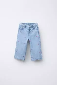 Джинсы-кюлоты с бантиками ZARA, светло-синий