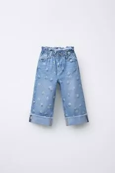 Джинсы-кюлоты с бумажным пакетом с принтом маргаритки ZARA, средне-синий