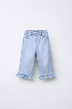 Джинсы-кюлоты с оборками по краям ZARA, светло-синий