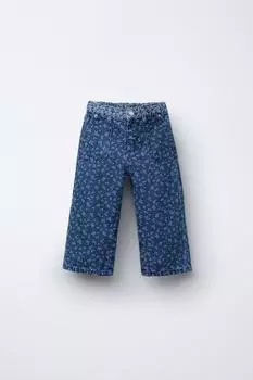Джинсы-кюлоты в цветочек ZARA, средне-синий