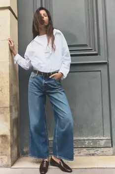 Джинсы-кюлоты z1975 с высокой талией и поясом ZARA, синий