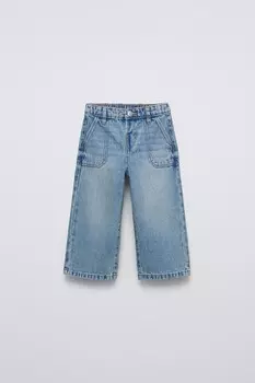 Джинсы-кюлоты ZARA, синий/зеленый