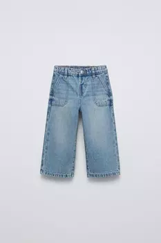 Джинсы-кюлоты ZARA, синий/зеленый