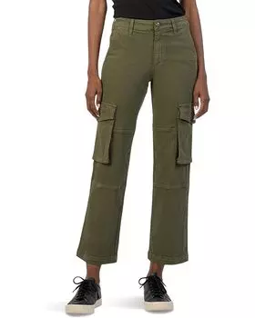Джинсы KUT from the Kloth Pattie Mid Rise Straight Leg Cargo Slash Front Pockets In Army Green, зеленый
