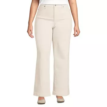 Джинсы Lands' End Denim с высокой посадкой и широкими штанинами больших размеров, цвет Natural